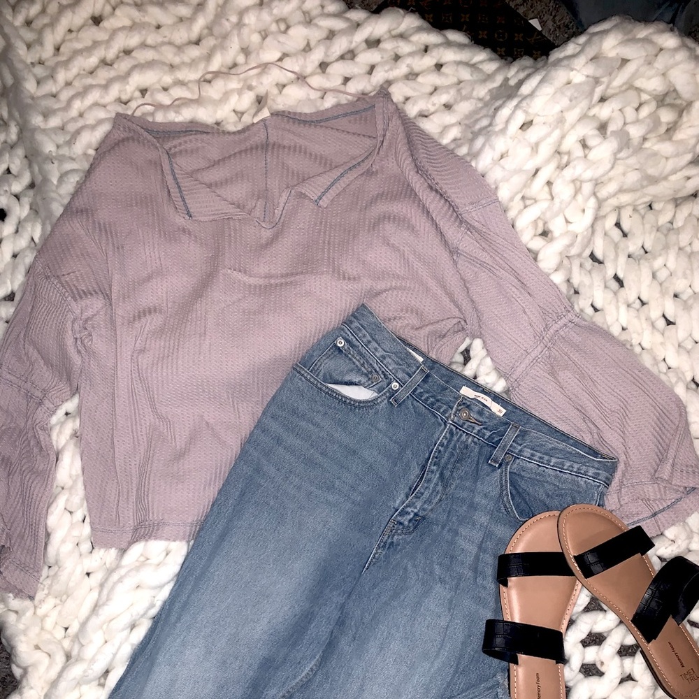 We The Free - Waffle Bell Sleeve Long Sleeve Top